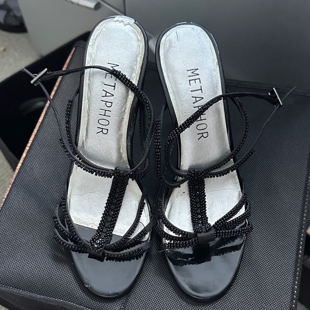 Metaphor Black Beaded Heels